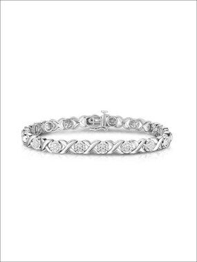 1/4 Cttw Natural Diamond Tennis Bracelet Love Link XO Rhodium Plated Sterling